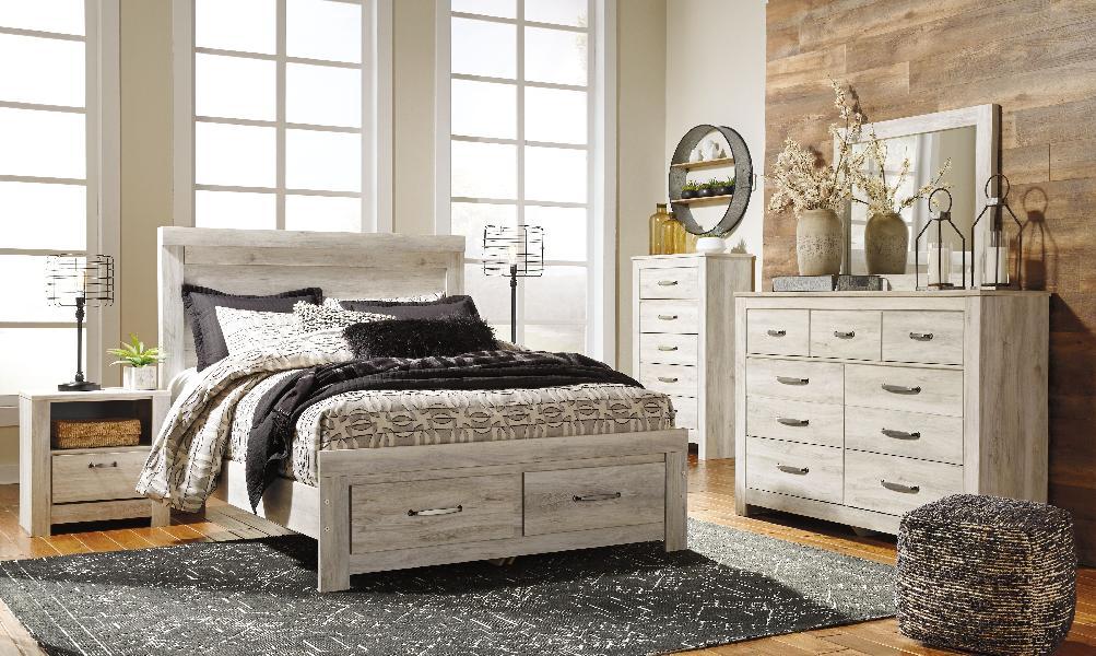 Image of Bellaby - 6 Pc. - Dresser, Mirror, Queen Platform Bed with 2 Storage Drawers - Whitewash