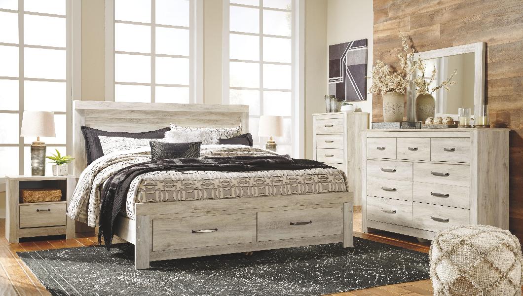 Image of Bellaby - 6 Pc. - Dresser, Mirror, King Platform Bed with 2 Storage Drawers - Whitewash