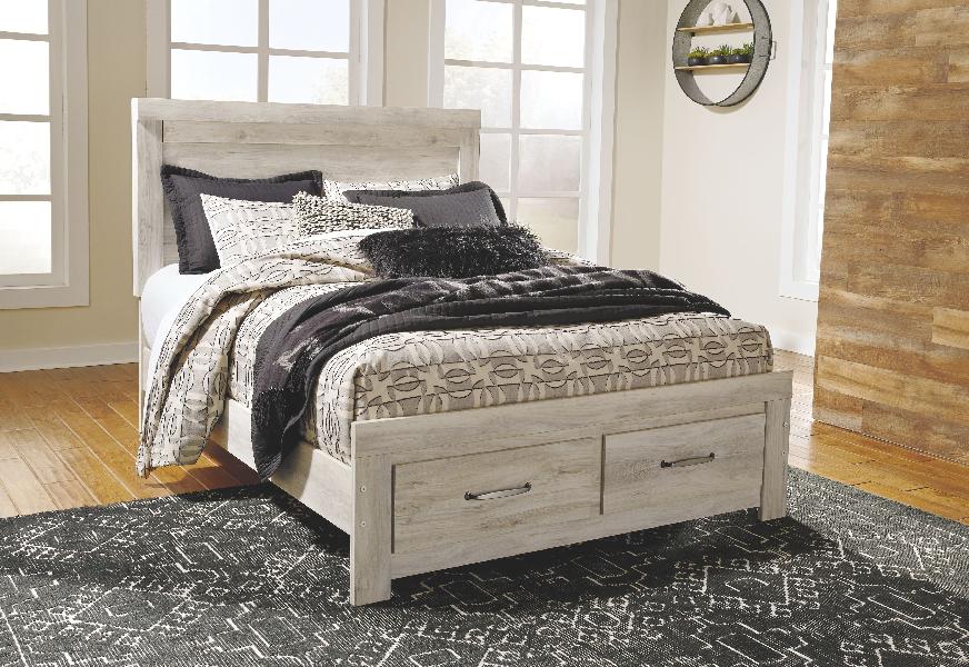 Image of Bellaby - Queen Platform Bed with 2 Storage Drawers - Whitewash