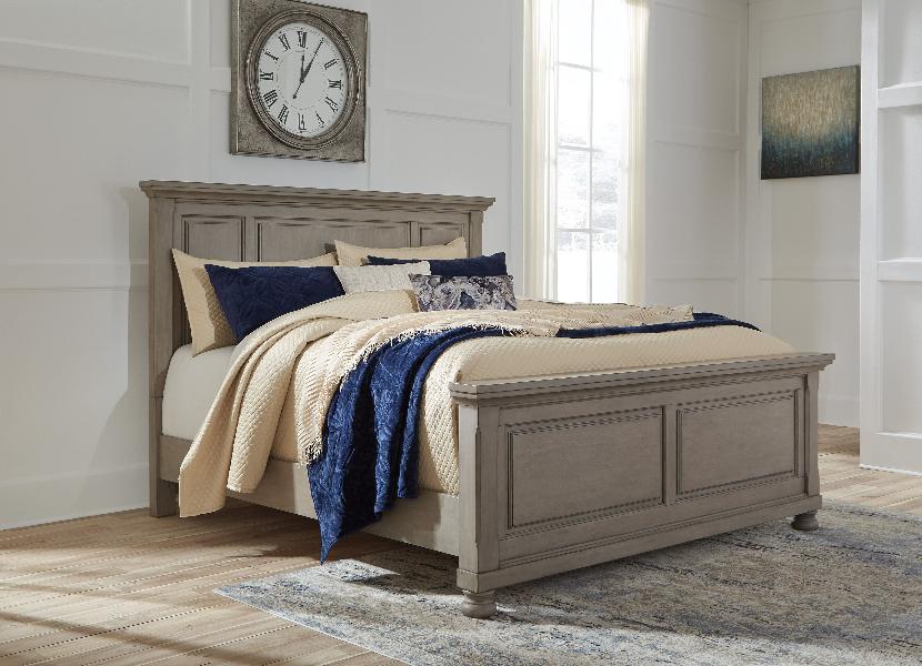 Image of Lettner - King Panel Bed - Light Gray