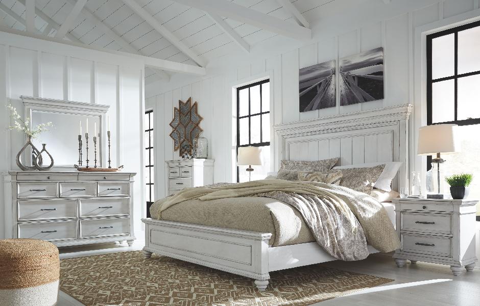 Image of Kanwyn - 6 Pc. - Dresser, Mirror, Chest, Queen Panel Bed - Whitewash