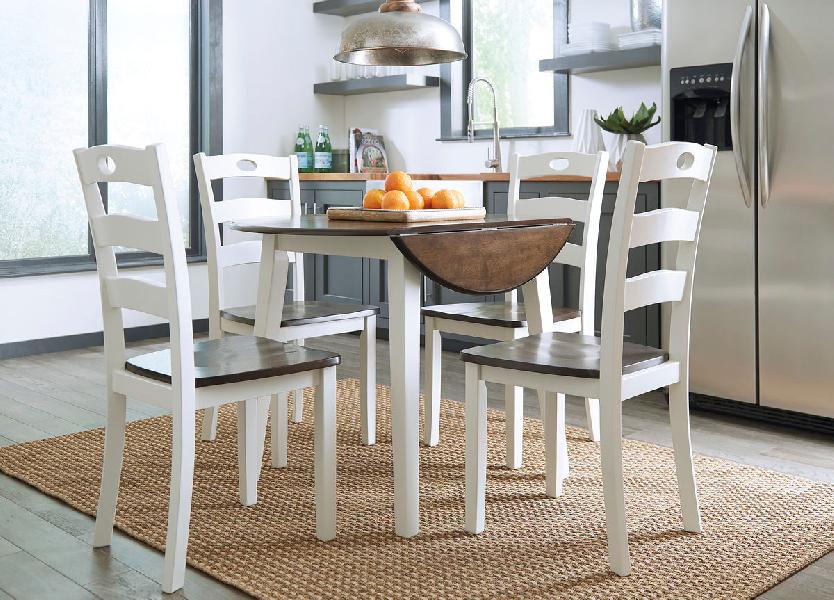 Image of Woodanville - 5 Pc. - Drop Leaf Table, 4 Side Chairs - Cream / Brown