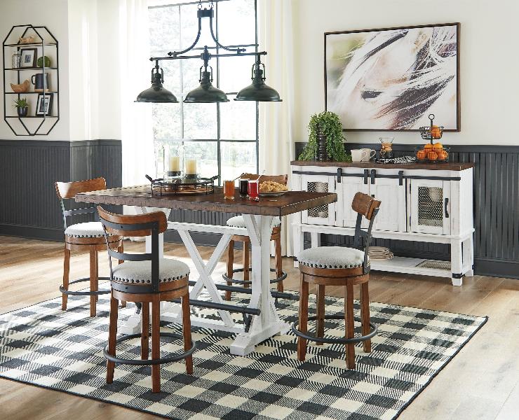 Image of Valebeck - 6 Pc. - Counter Table, 4 Counter Barstools, Server - White