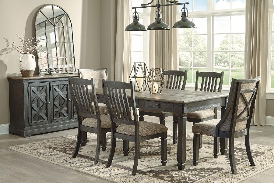 Tyler Creek - 8 Pc. - Dining Room Table, 4 Side Chairs, 2 Upholstered Side Chairs, Server - Dark Gray