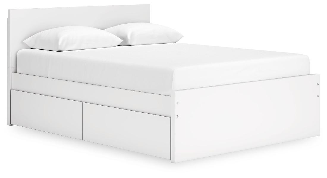 Image of Onita - Queen Panel Platform Bed With 1 Side Storage - White