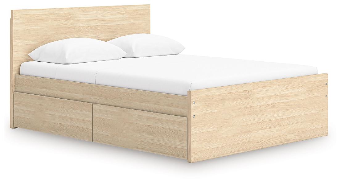 Image of Onita - Queen Panel Platform Bed With 1 Side Storage - Natural