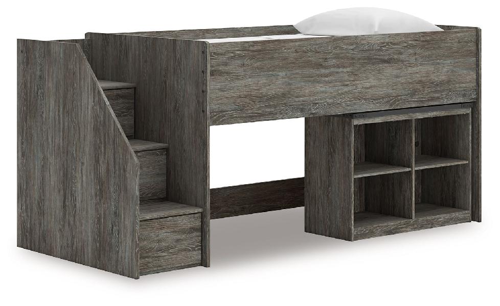 Image of Frandern - Twin Loft Bed With Bookcase Storage - Gray