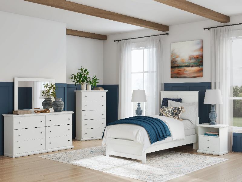Image of Bostwick Shoals - 6 Pc. - Dresser, Mirror, Twin Bed With Framed Footboard, 2 Nightstands - White