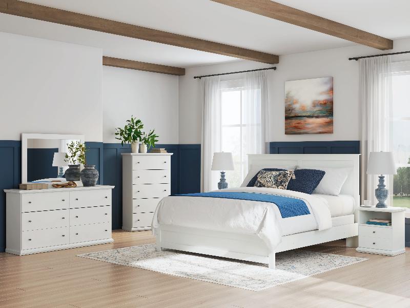 Image of Bostwick Shoals - 7 Pc. - Dresser, Mirror, Chest, King Panel Bed With Framed Footboard, 2 Nightstands - White