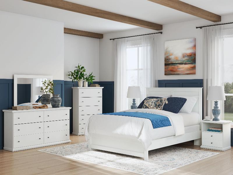 Image of Bostwick Shoals - 6 Pc. - Dresser, Mirror, Queen Panel Bed With Framed Footboard, 2 Nightstands - White