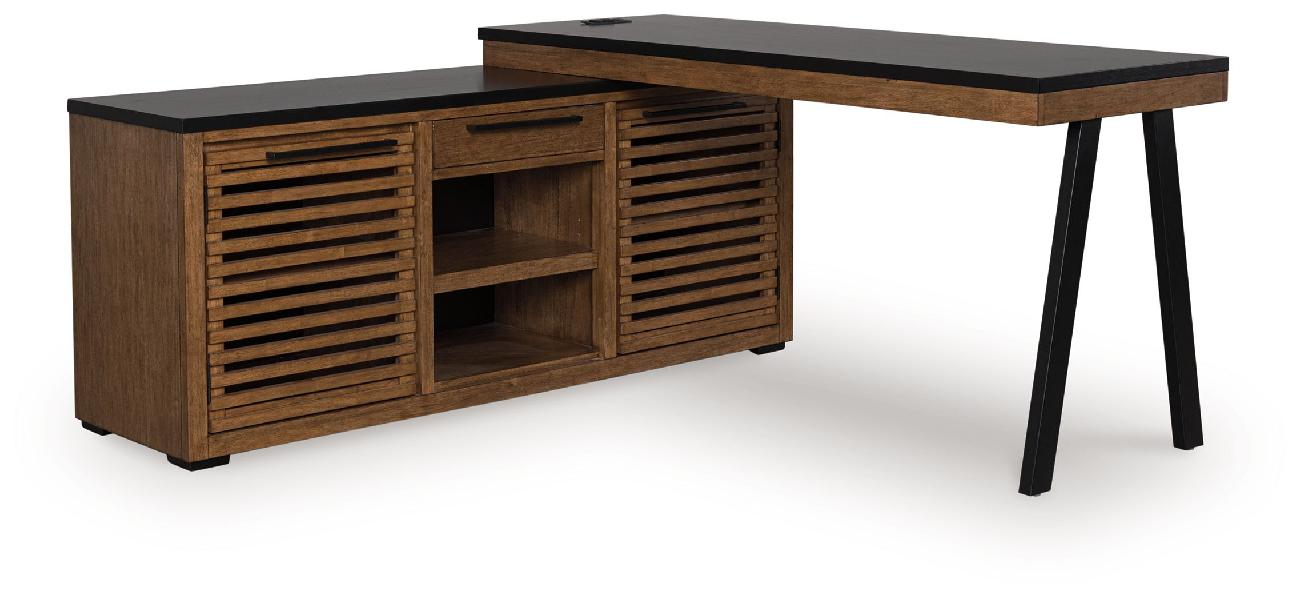 Image of Kallari - Credenza With Desk Return - Warm Brown / Black