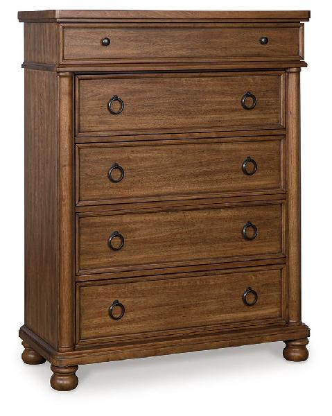 Image of Rowlenstown - Five Drawer Chest - Brown