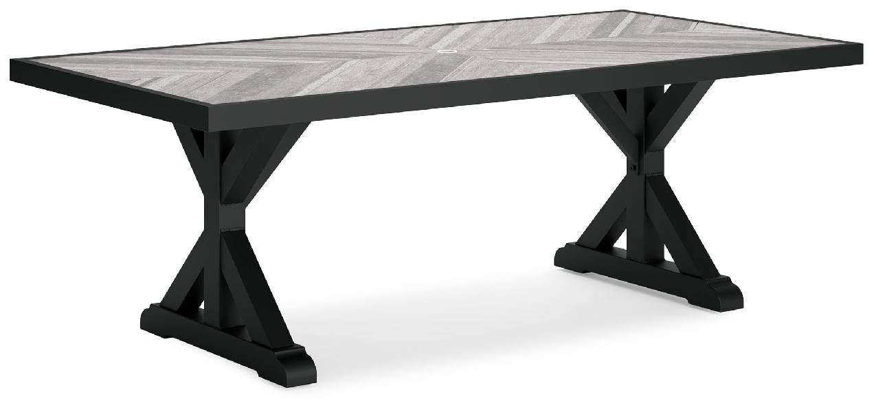 Image of Beachcroft - Rectangular Dining Table With Umbrella Option - Black / Light Gray