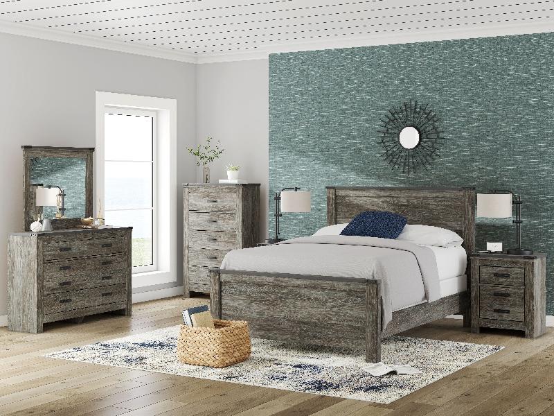 Image of Frandern - 8 Pc. - Dresser, Mirror, Chest, Queen Panel Bed, 2 Nightstands - Black / Gray