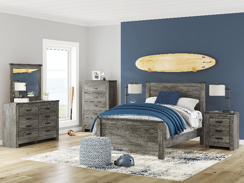 Image of Frandern - 7 Pc. - Dresser, Mirror, Full Panel Bed, 2 Nightstands - Black / Gray