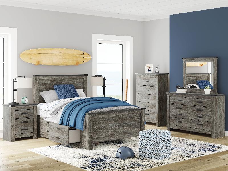 Image of Frandern - 7 Pc. - Dresser, Mirror, Chest, Full Panel Bed With Storage - Black / Gray