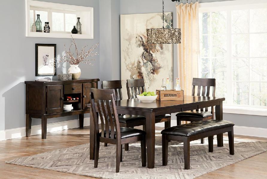 Image of Haddigan - 6 Pc. - Extension Table, 4 Side Chairs, Bench - Dark Brown