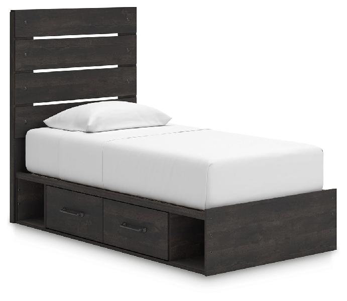 Image of Hollivern - Twin Panel Bed With Storage - Dark Gray