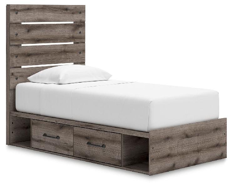 Image of Graystorm - Twin Panel Bed With Storage - Brown Gray