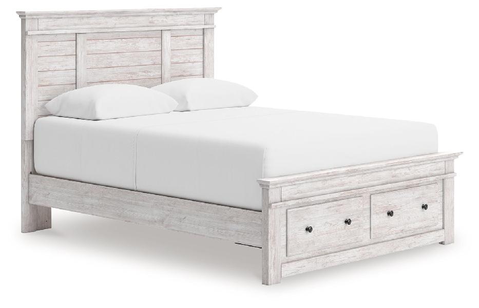 Image of Makidern - Queen Panel Storage Bed With Storage Footboard - Whitewash