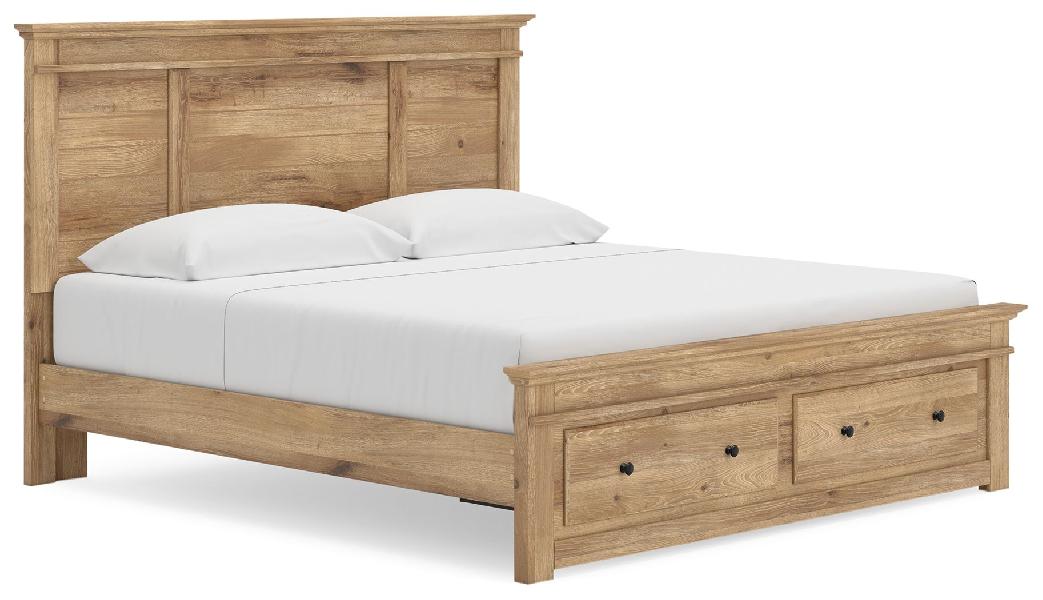 Image of Makidern - King Panel Storage Bed With Storage Footboard - Tan