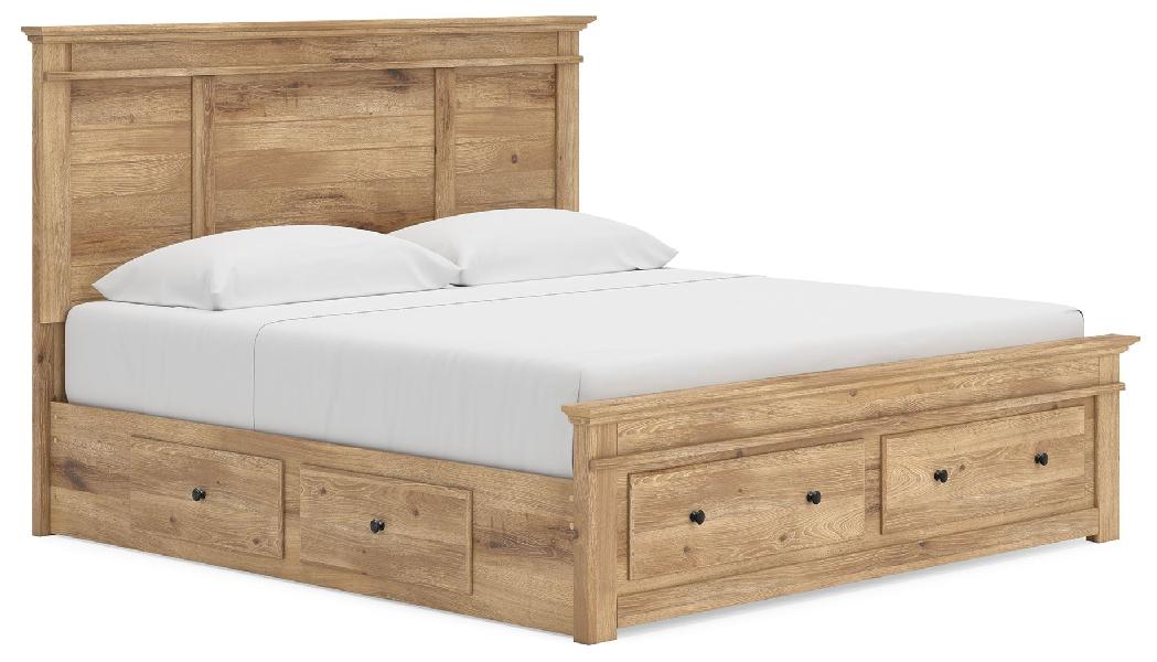 Image of Makidern - King Panel Storage Bed With Under Bed Storage Unit And Storage Footboard - Tan