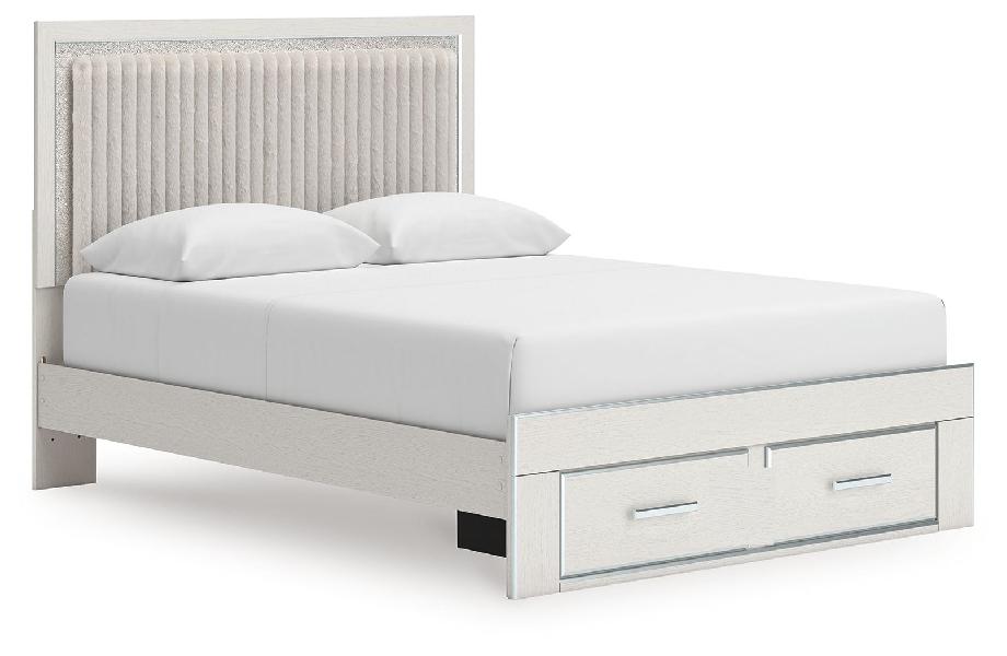 Image of Zuraleus - Queen Upholstered Panel Platform Storage Bed - White