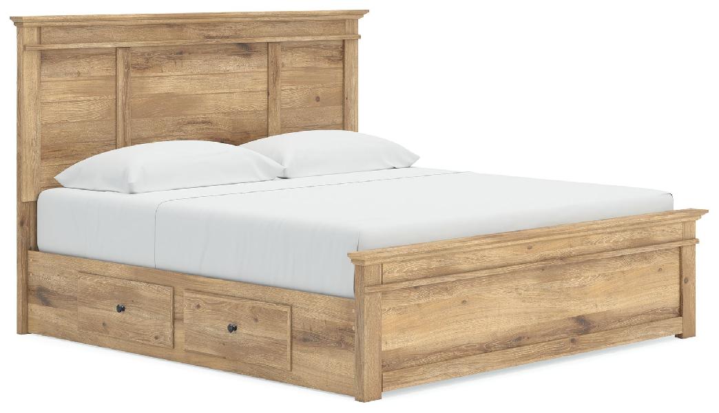 Image of Makidern - King Panel Storage Bed With Under Bed Storage Unit - Tan