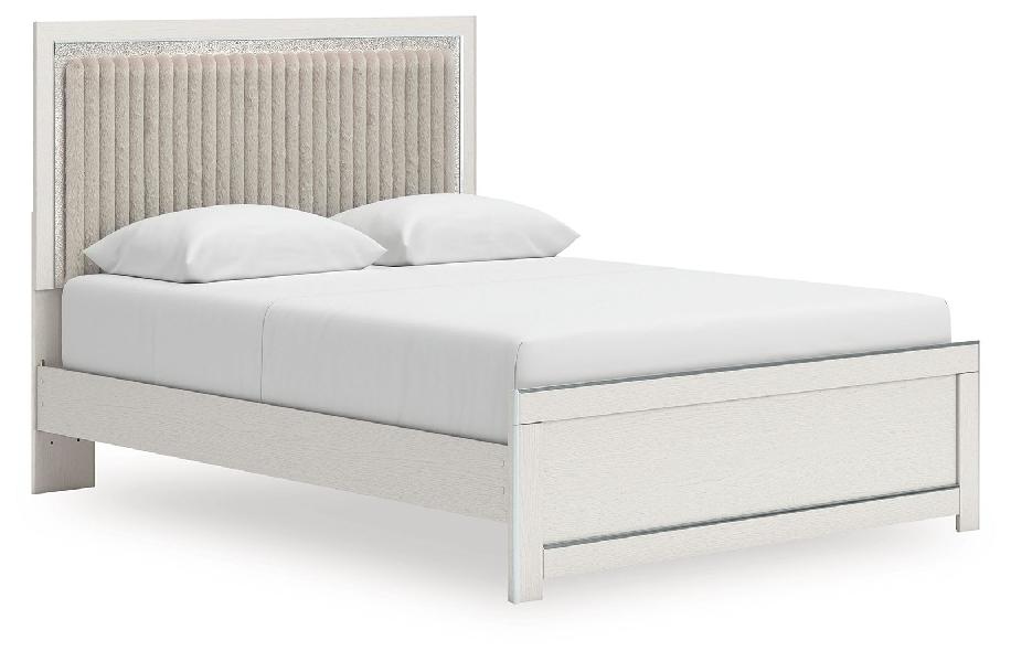 Image of Zuraleus - Queen Upholstered Panel Platform Bed With Roll Slats - White