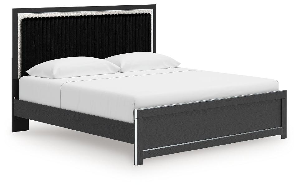 Image of Zuraleus - King Upholstered Panel Platform Bed With Roll Slats - Black