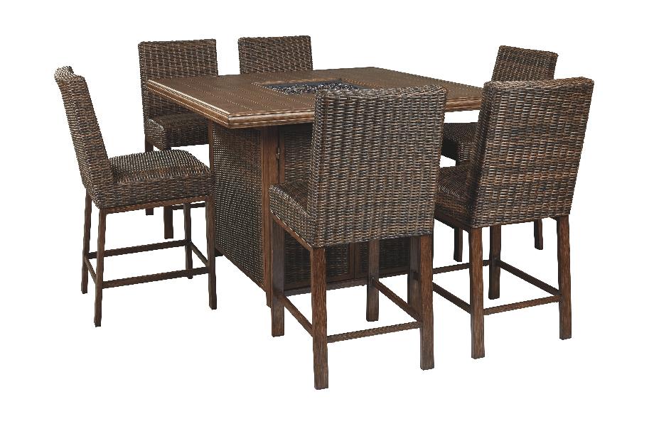 Image of Paradise Trail - 7 Pc. - Fire Pit Table, 6 Barstools - Medium Brown