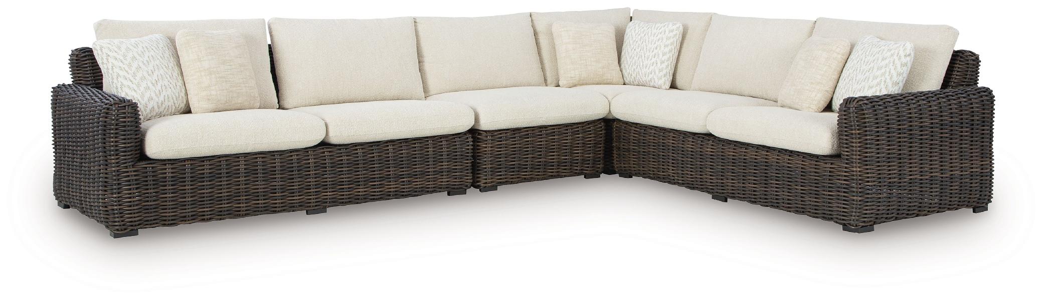 Image of Kimora - 4-Piece Outdoor Sectional - Beige / Dark Brown
