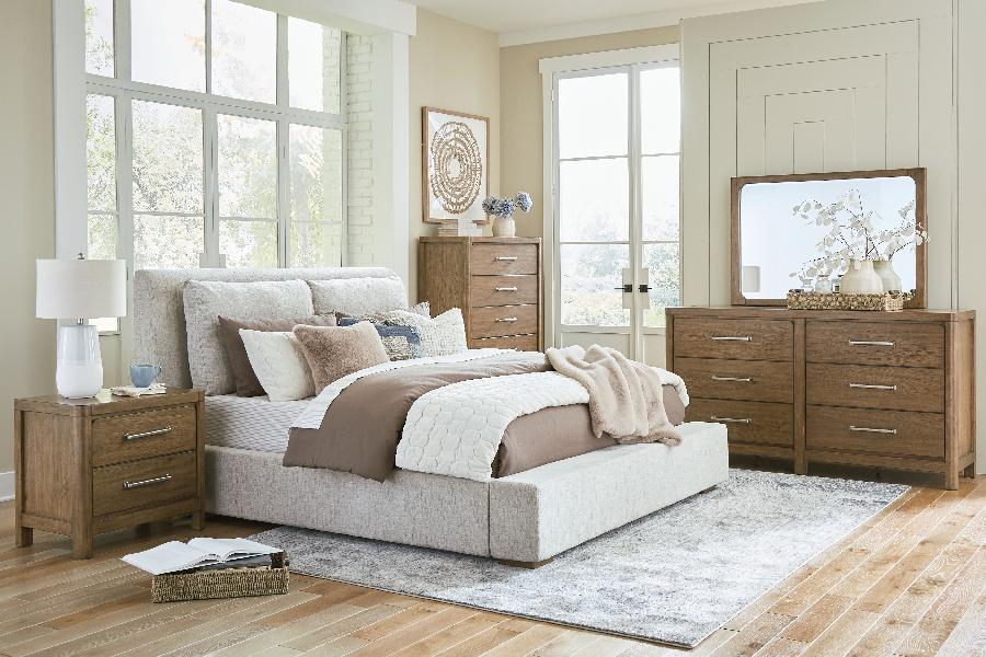 Image of Cabalynn - 5 Pc. - Dresser, Mirror, Chest, King Upholstered Bed - Light Brown