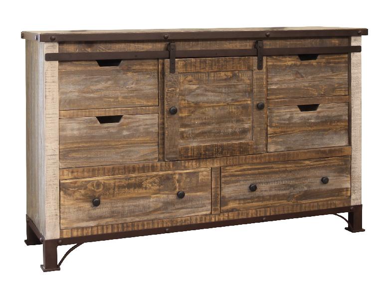 Image of Antique - Dresser With 6 Drawer / 1 Door - Multicolor