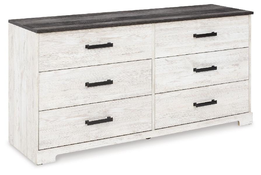 Image of Shawburn - Six Drawer Dresser - Pewter-tone pulls - White / Black / Gray