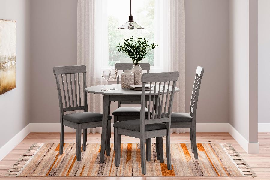 Image of Shullden - 5 Pc. - Drop Leaf Table, 4 Side Chairs - Gray