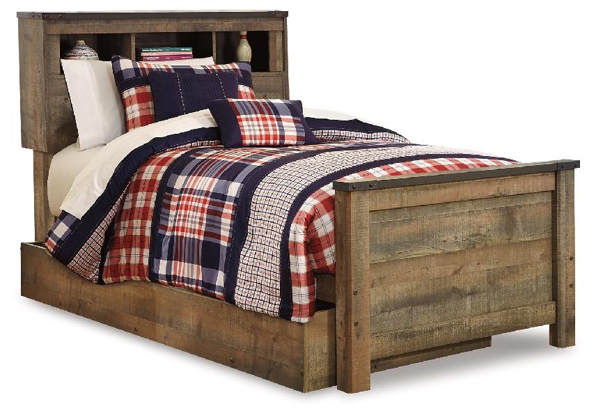 Image of Trinell - Twin Bookcase Bed With 1 Large Storage Drawer - Brown