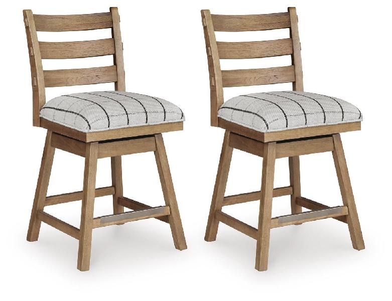 Image of Ridgester - Upholstered Swivel Barstool (Set of 2) - Light Brown