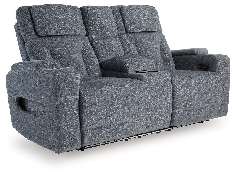 Image of Studio Cave - Power Reclining Loveseat with Console - Steel
