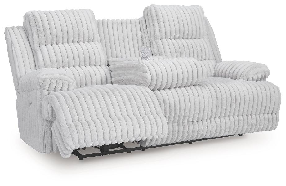 Image of Rhines Falls - Reclining Power Sofa With Drop Down Table - Alloy