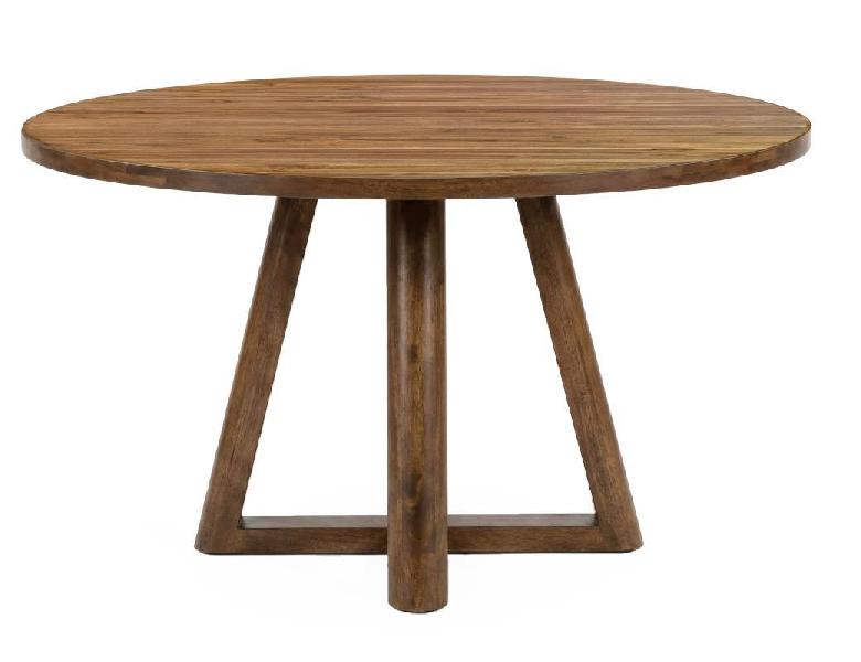Image of Silver - Round Dining Table - Brown
