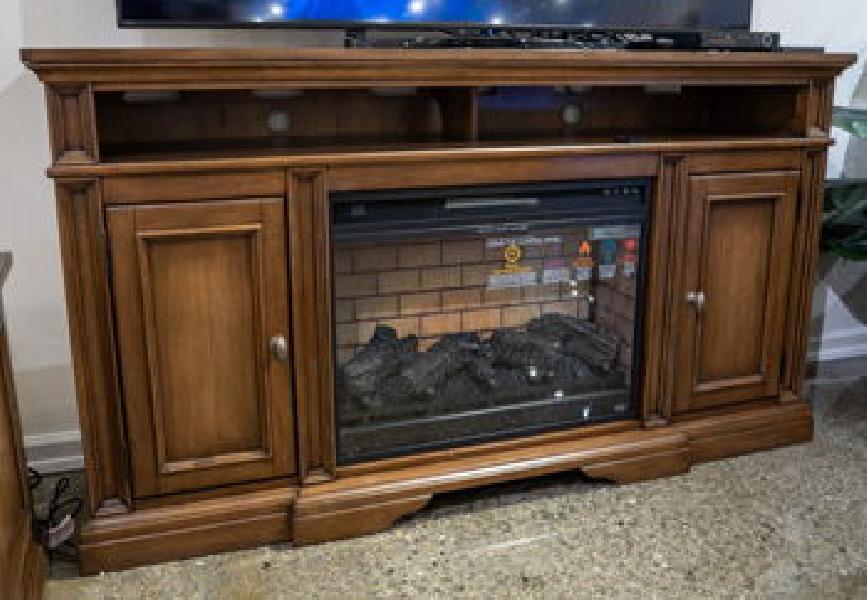 Image of Channley - XL TV Stand With Fireplace Option - Brown