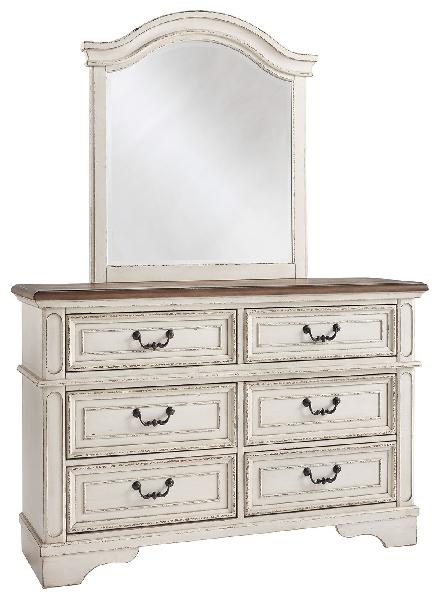 Image of Realyn - Dresser, Mirror - 6-drawer - Chipped White