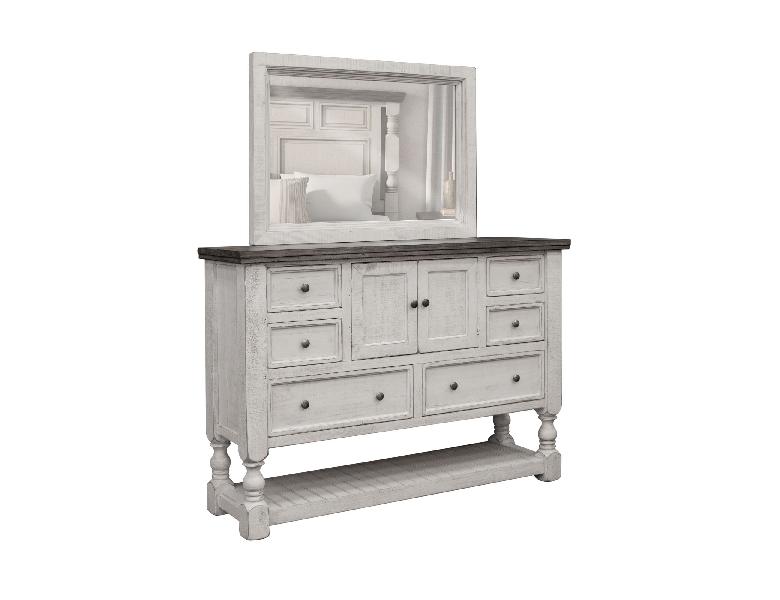 Image of Stone - Dresser With 6 Drawers / 2 Door - Antiqued Ivory / Weathered Gray