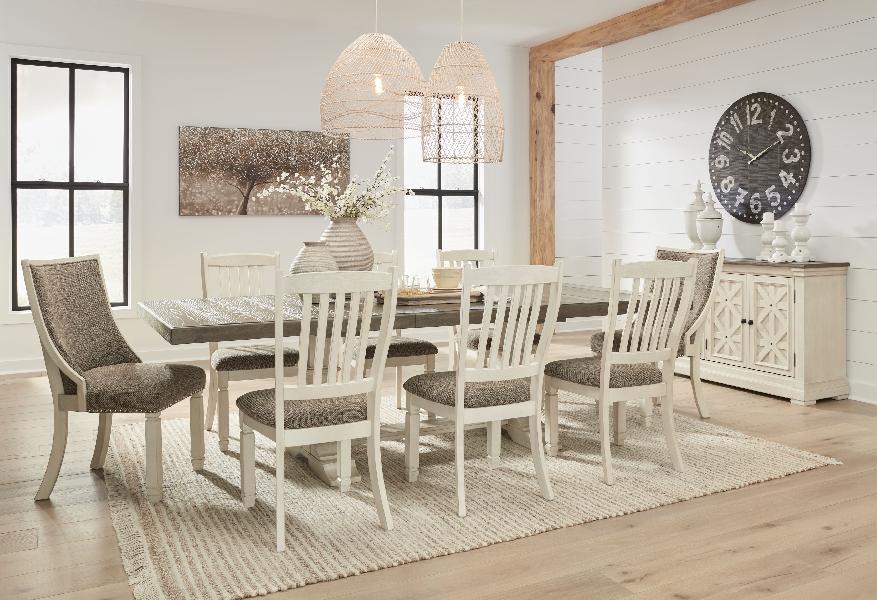 Image of Bolanburg - 12 Pc. - Dining Table, 4 Side Chairs, 2 UPH Side Chairs, Bench, Server, 2 Cabinets - Brown / Beige