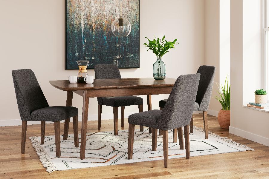 Image of Lyncott - 5 Pc. - Butterfly Extension Table, 4 Side Chairs - Charcoal / Brown
