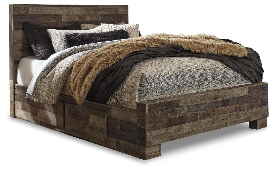 Image of Derekson - Queen Panel Bed With 2 Under Bed Storage Drawers - Multi Gray
