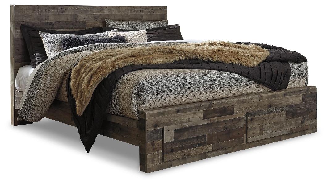 Image of Derekson - King Panel Bed With 2 Storage Drawers - Multi Gray