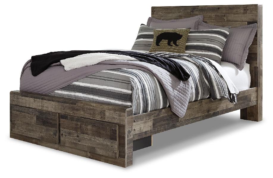 Image of Derekson - Full Panel Bed With 2 Storage Drawers - Multi Gray