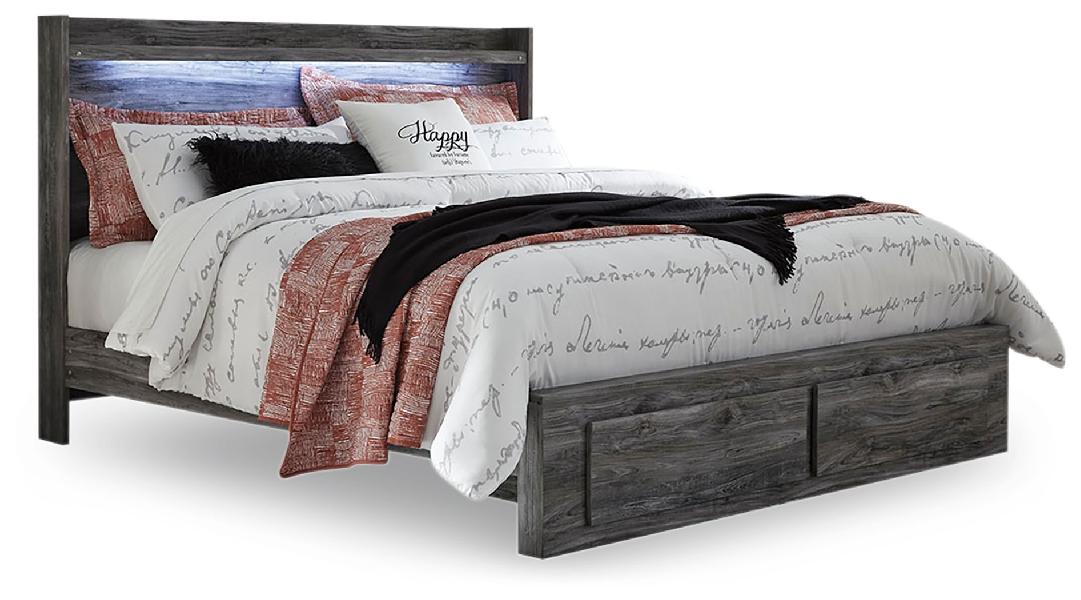 Image of Baystorm - King Panel Bed With 2 Storage Drawers - Gray